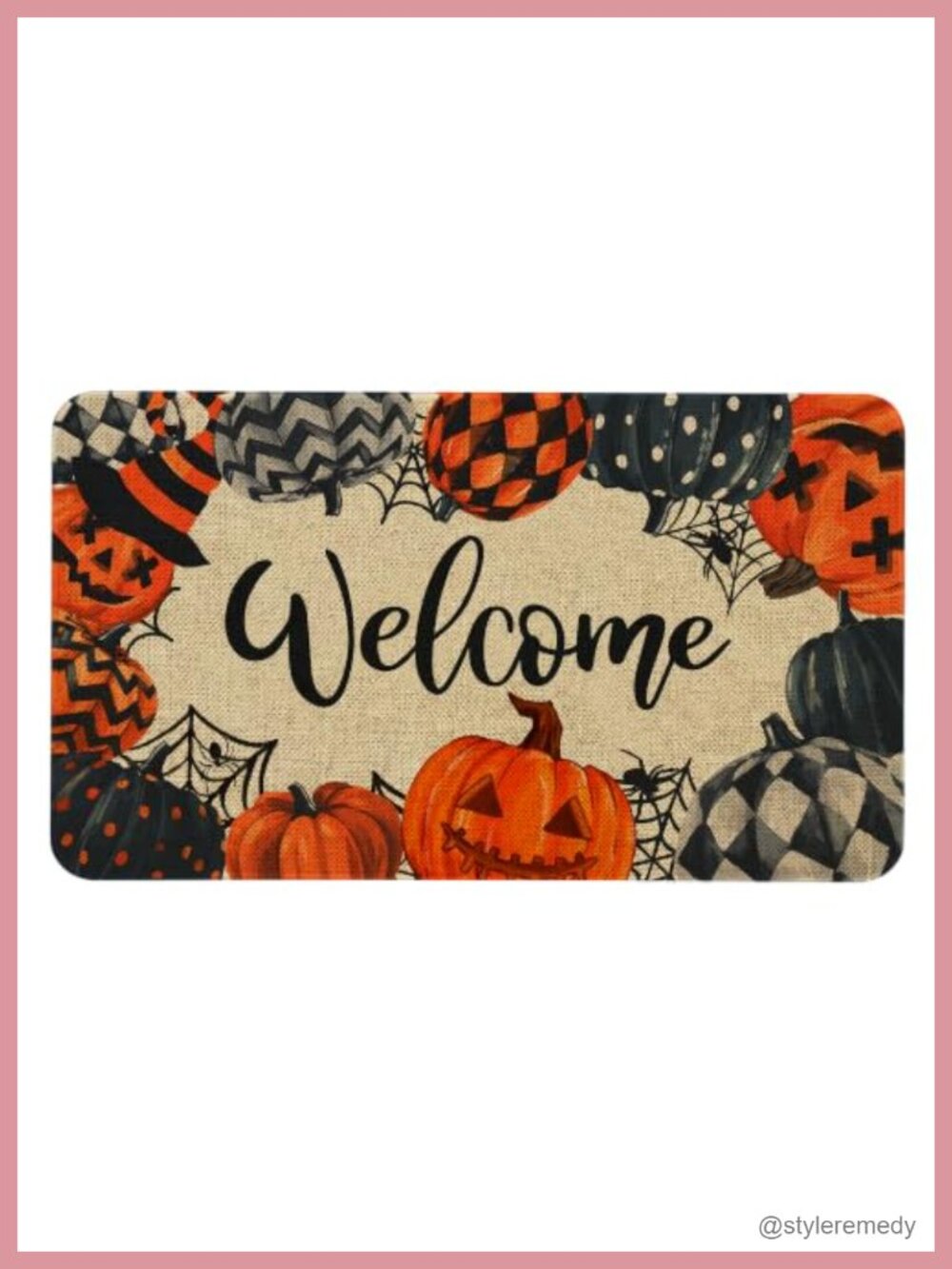 Halloween Pumpkin Welcome Door Mat 30x17 Linen Rubber Non-Slip Washable